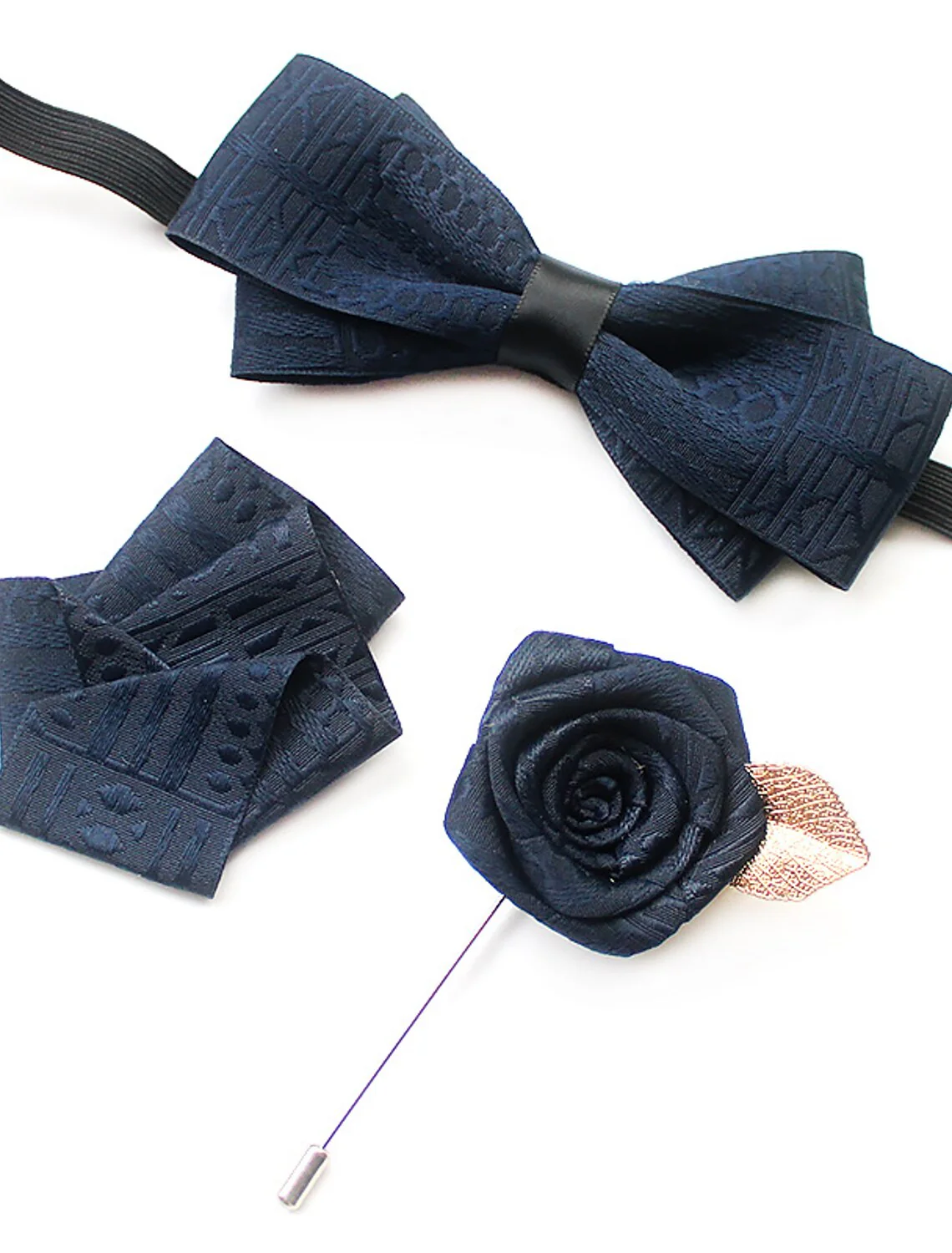 Men's Bow Tie Solid Color Black Yellow Wine Set - Image 5