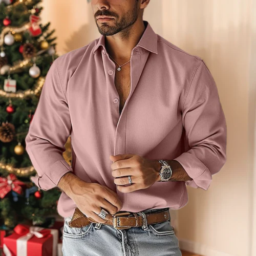 Men's Casual Cotton BlendLong Sleeves Solid Color Shirt - Image 5