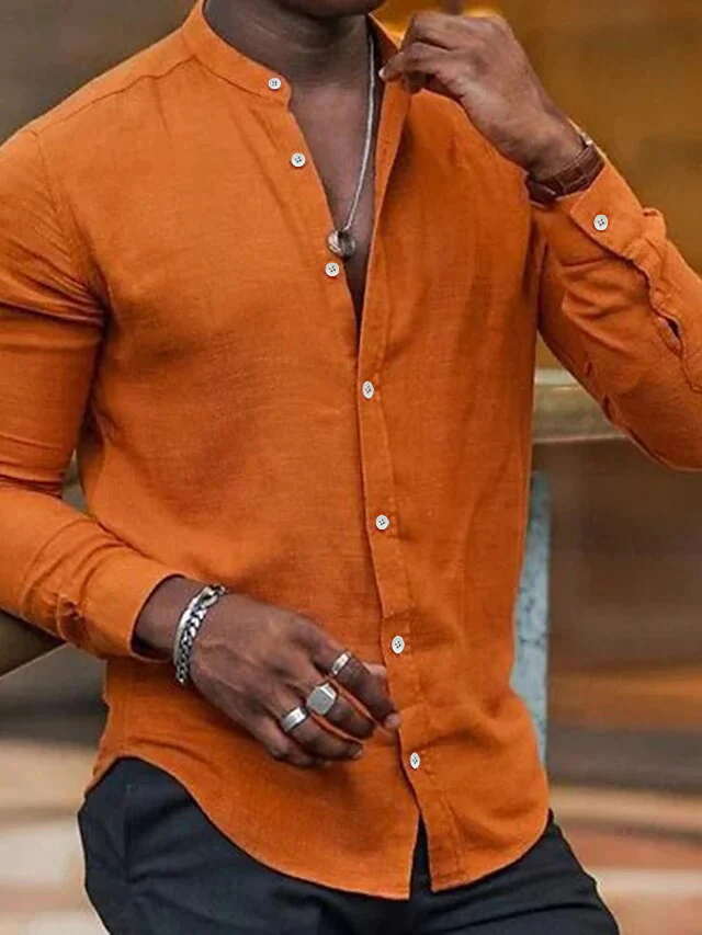 Men's Casual Cotton Linen Long Sleeves Solid Color Shirt - Image 5