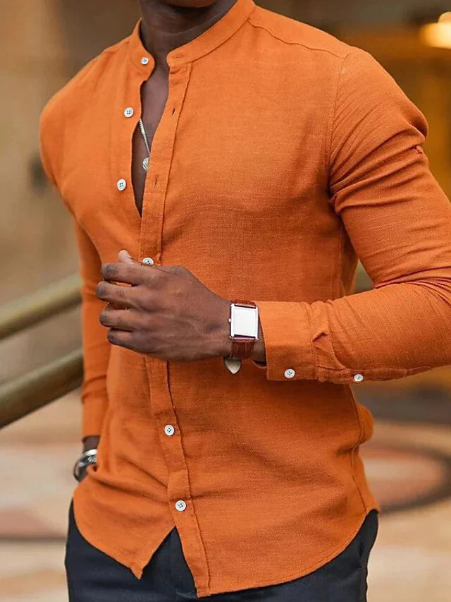 Men's Casual Cotton Linen Long Sleeves Solid Color Shirt - Image 6