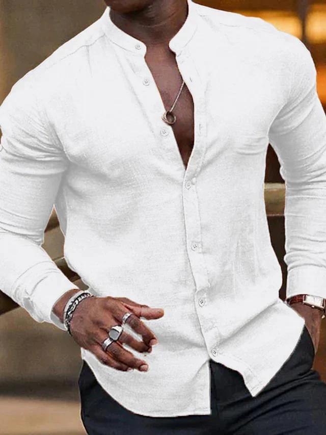 Men's Casual Cotton Linen Long Sleeves Solid Color Shirt - Image 8