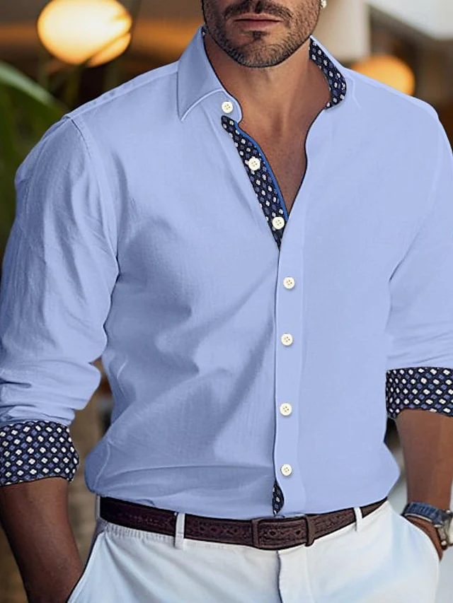 Men's Casual Polyester Long Sleeves Color Block Shirt - Image 4