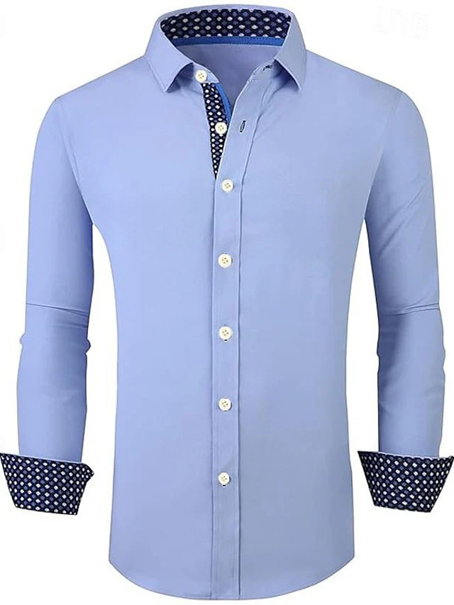 Men's Casual Polyester Long Sleeves Color Block Shirt - Image 6