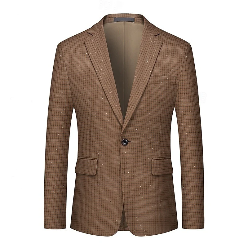 Men's Classic Black Pink Coffee Plaid Regular Standard Fit Single Breasted One-button Checkered Blazer - Image 3