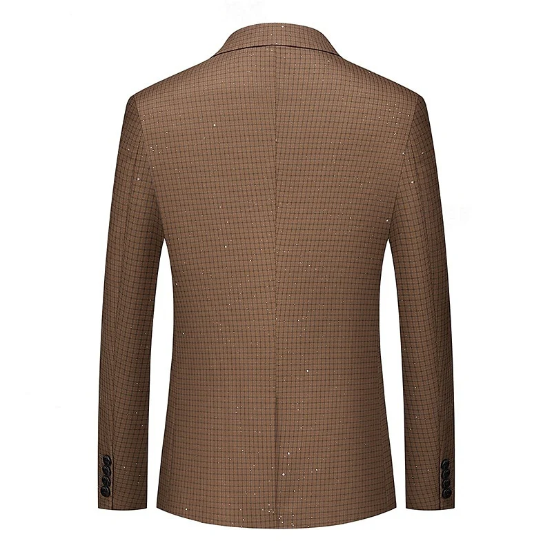 Men's Classic Black Pink Coffee Plaid Regular Standard Fit Single Breasted One-button Checkered Blazer - Image 4