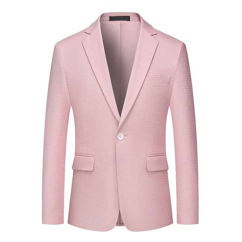 Men's Classic Black Pink Coffee Plaid Regular Standard Fit Single Breasted One-button Checkered Blazer - Image 5