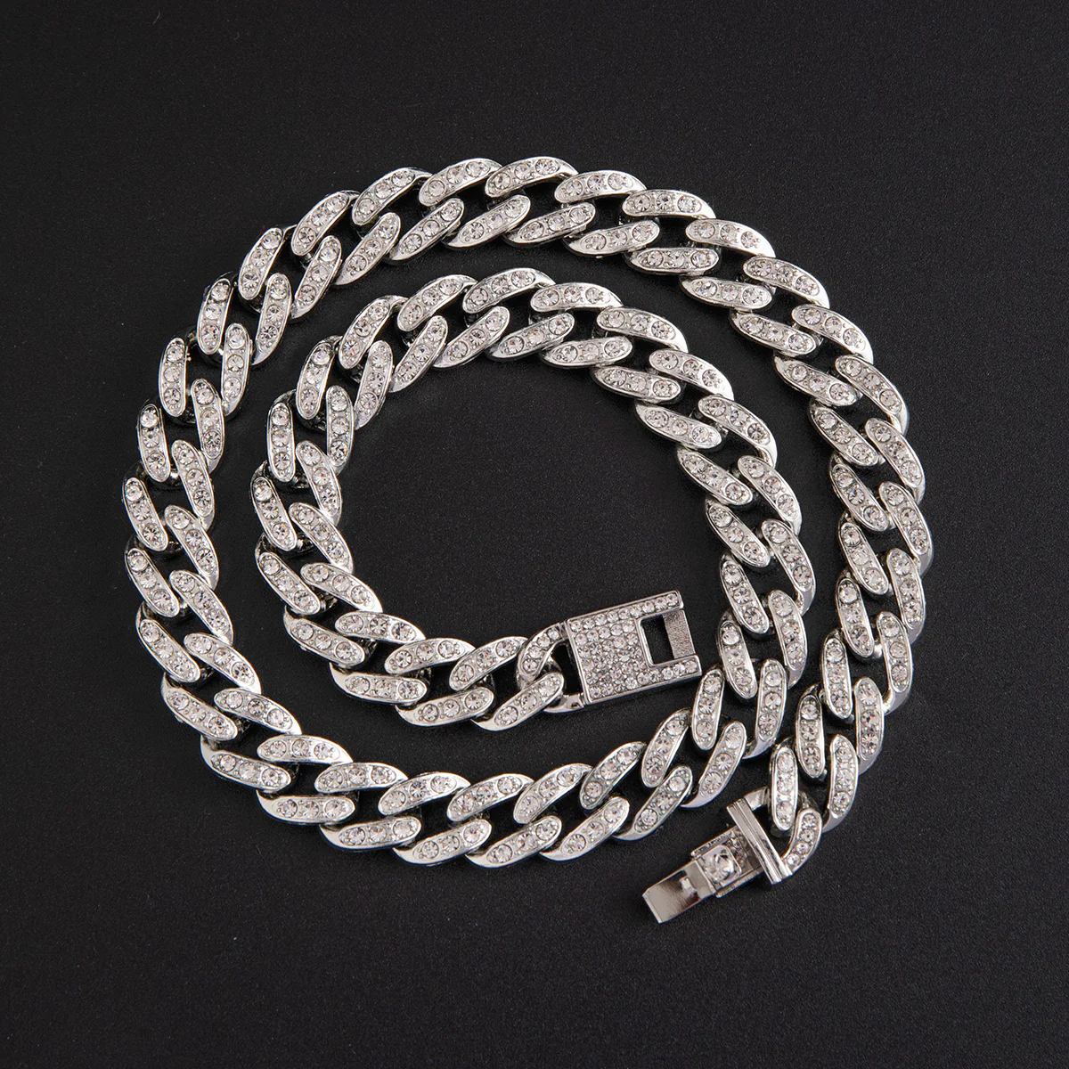 Men's Cool High End White Rhinestone Alloy Cuban Chain Necklace - Image 5