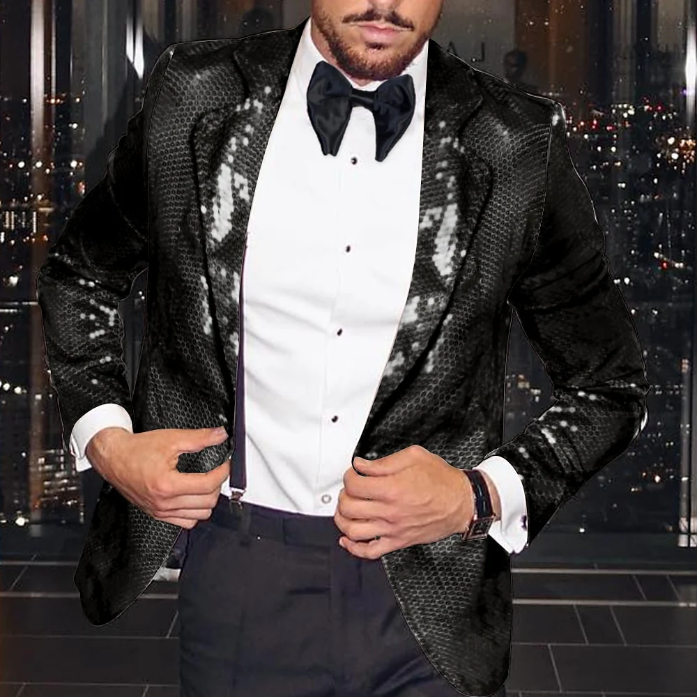 Men's Fashion Disco Sequin Pattern Tailored Fit Single Breasted One-button Blazer Jacket - Image 2