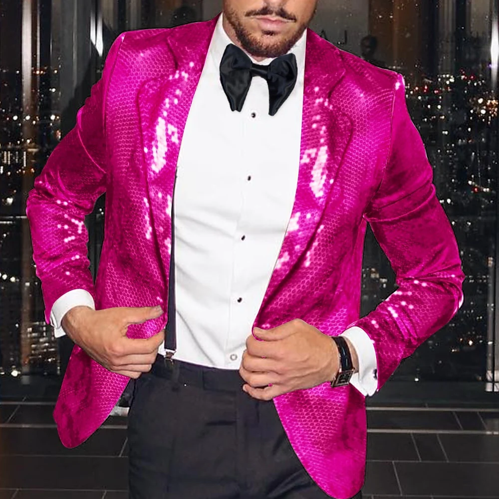 Men's Fashion Disco Sequin Pattern Tailored Fit Single Breasted One-button Blazer Jacket - Image 6