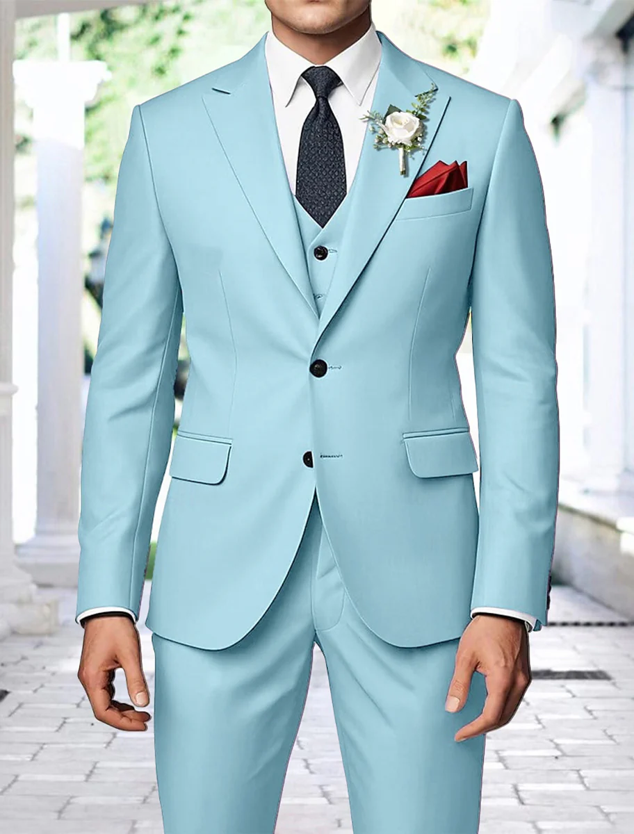Men's Fashion Sage Single Breasted Two Buttons Party 3 Pieces Wedding Suits - Image 3