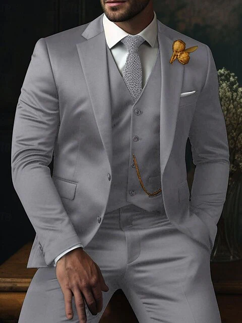 Men's Fit Single Breasted Two-buttons 3 Piece Plaid Wedding Suits - Image 11
