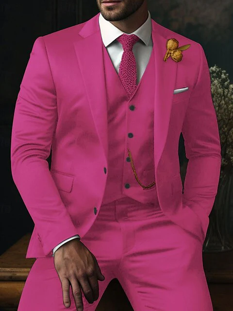 Men's Fit Single Breasted Two-buttons 3 Piece Plaid Wedding Suits - Image 12