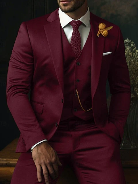 Men's Fit Single Breasted Two-buttons 3 Piece Plaid Wedding Suits - Image 6