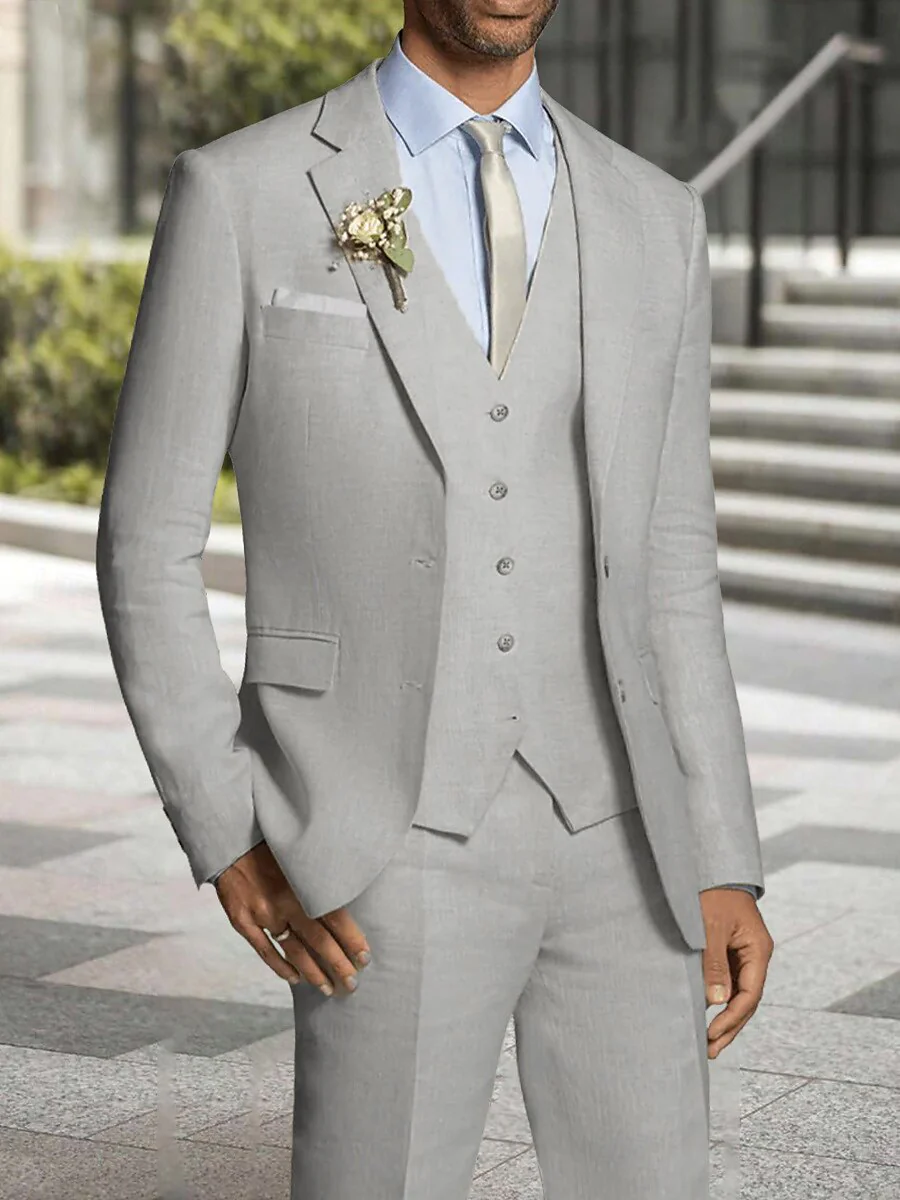 Men's Formal Standard Fit Single Breasted Two-Buttons 3 Pieces Beach Wedding Suits - Image 2