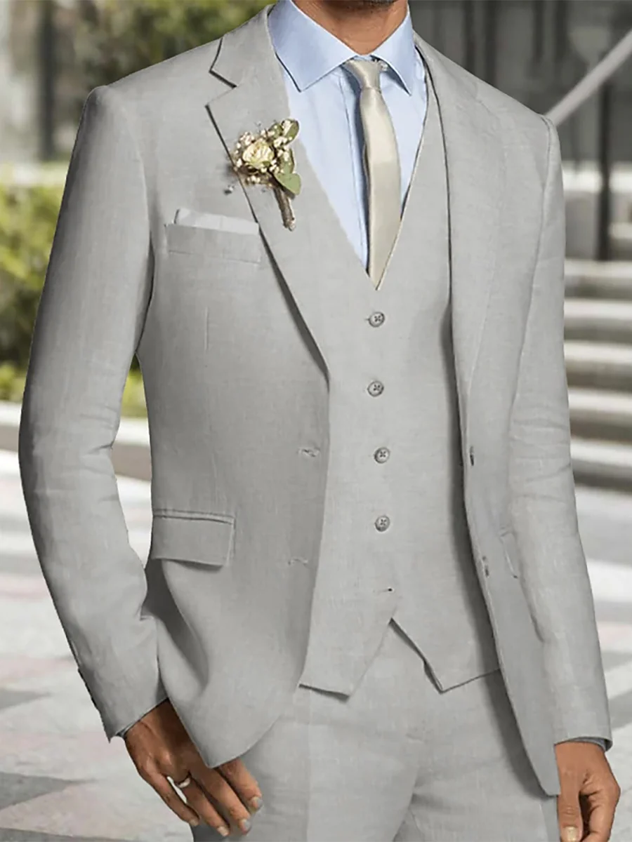 Men's Formal Standard Fit Single Breasted Two-Buttons 3 Pieces Beach Wedding Suits - Image 4