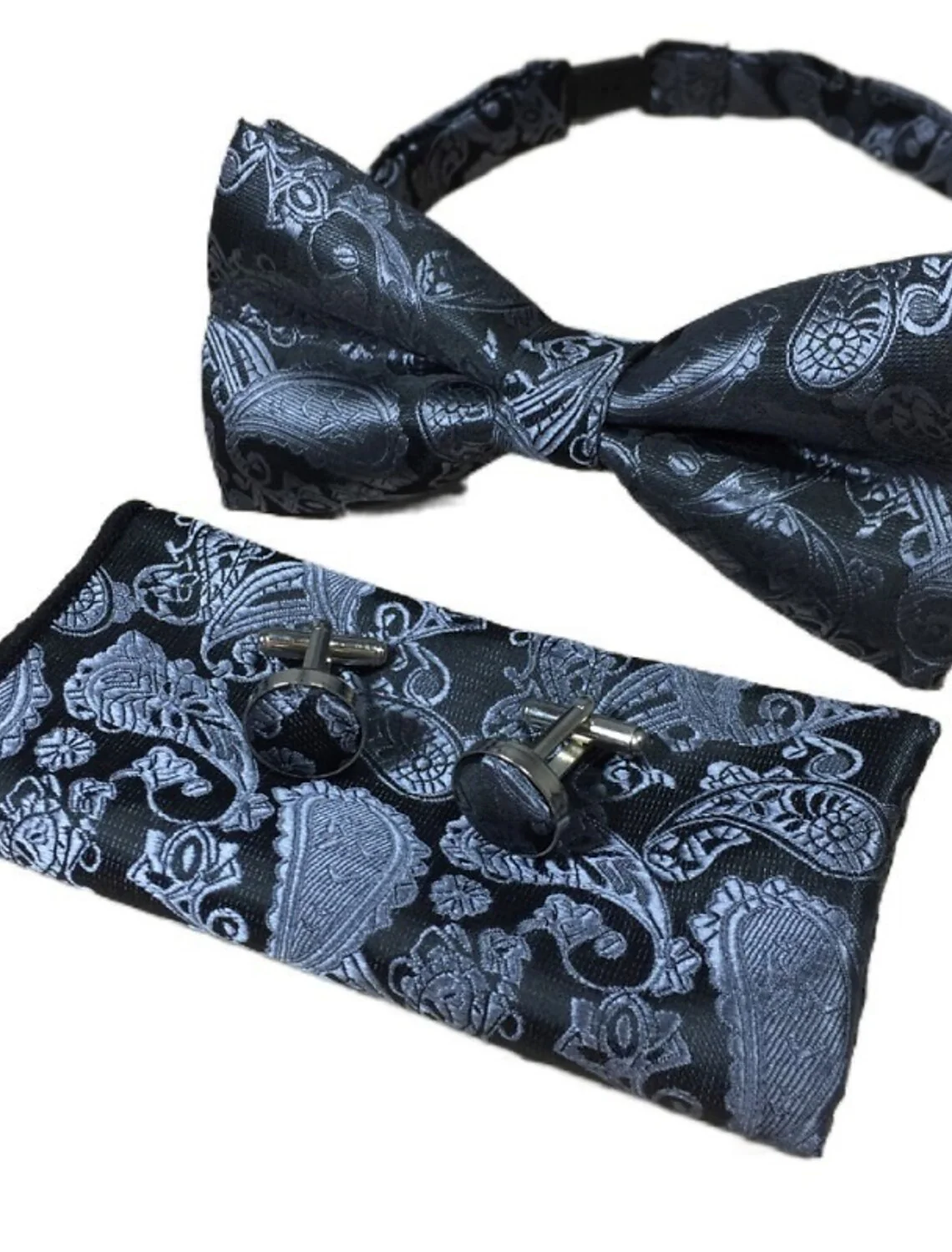Men's Jacquard Ties Bow Tie Pocket Square Cufflinks Sets - Image 3