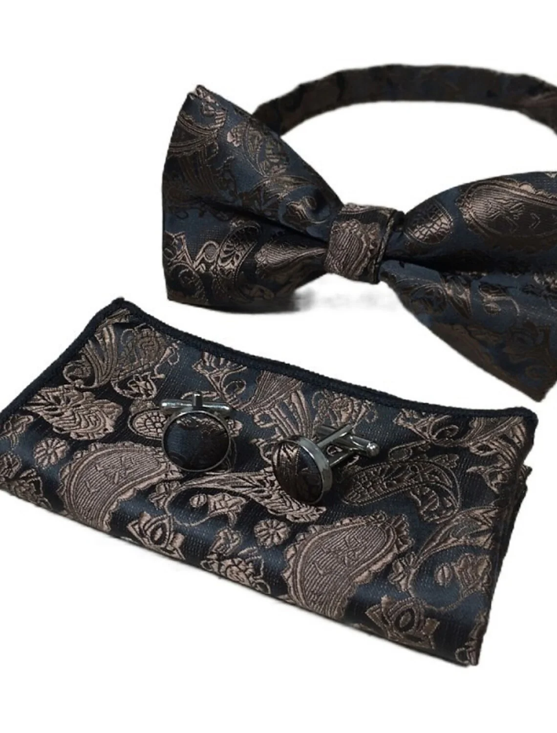 Men's Jacquard Ties Bow Tie Pocket Square Cufflinks Sets - Image 4