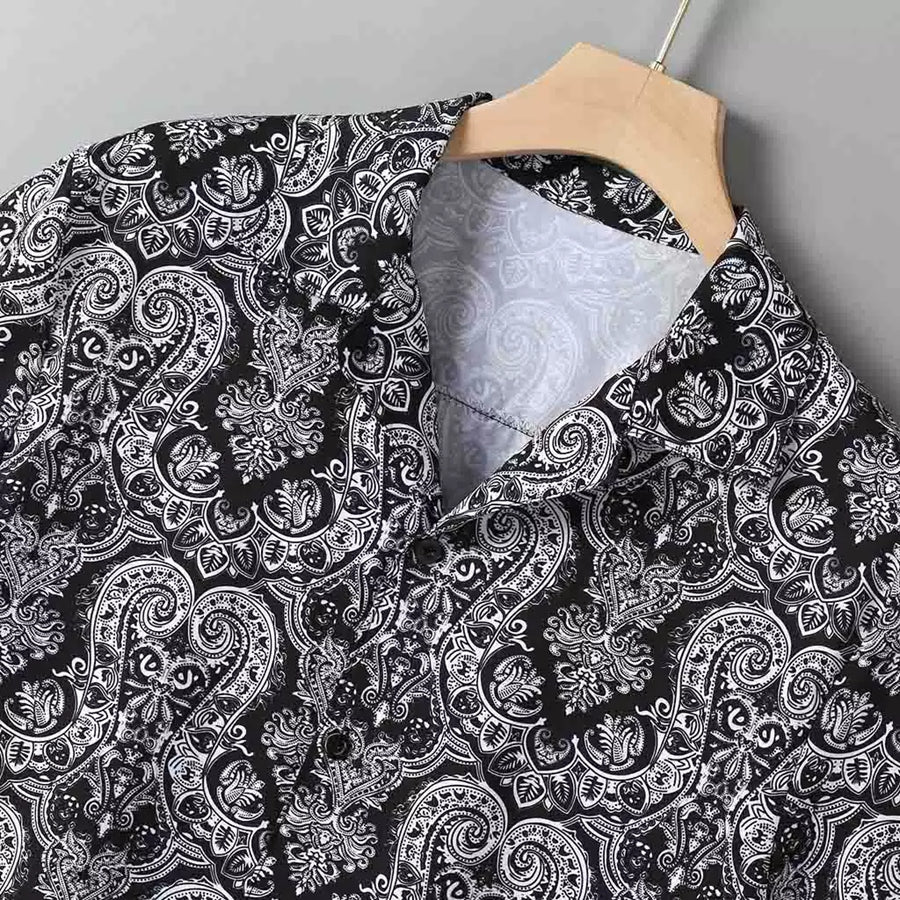 Men's Lapel Casual Short Sleeves Loose Beach Shirt with Floral - Image 5