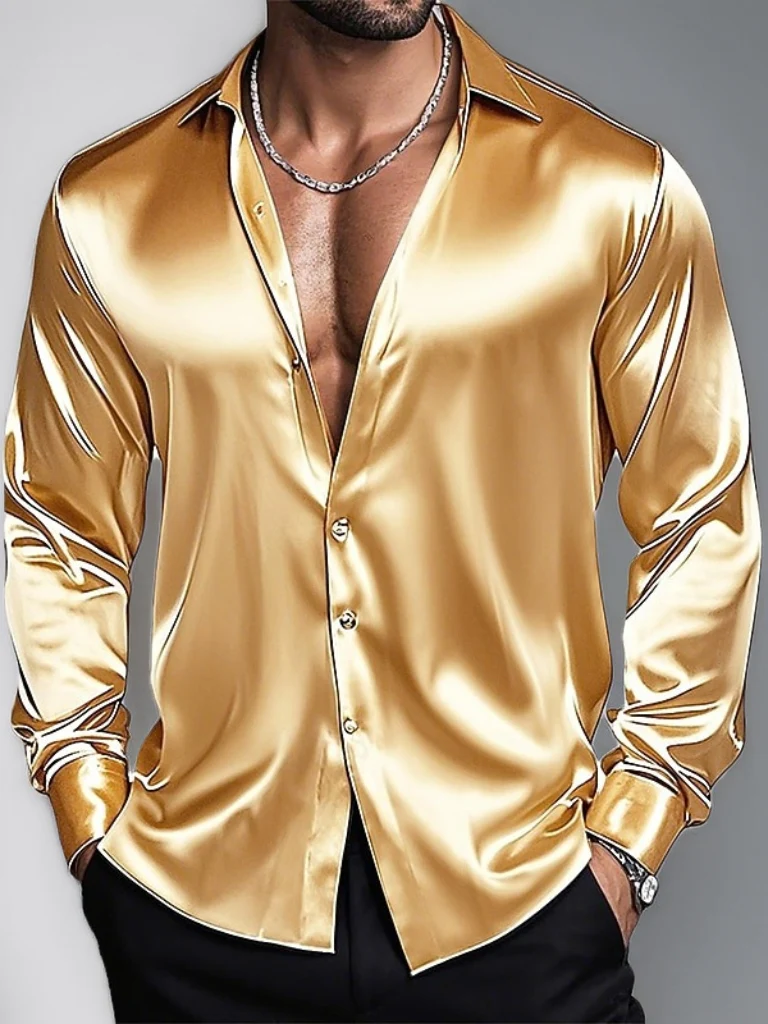 Men's Lapel Neck Long Sleeves Breathable Slim Fit Solid Color Shirt - Image 2