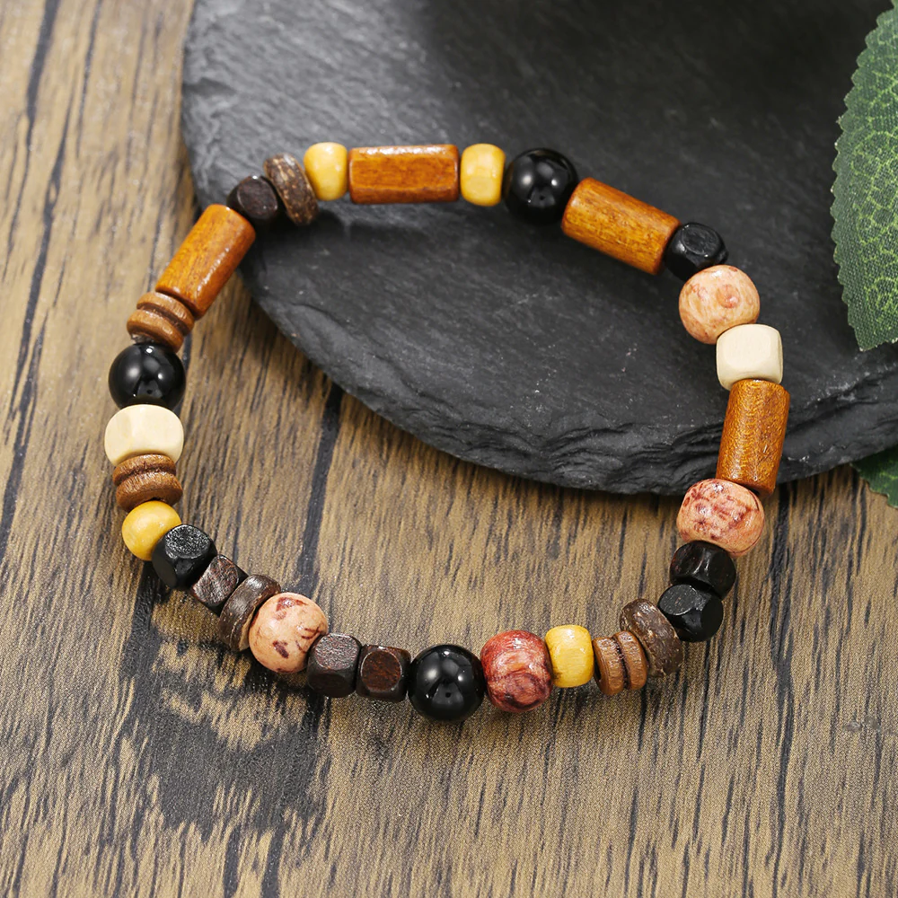 Men's Minimalist Turquoise Wooden Beads Trendy Funky Premium Bracelet Accessories - Image 33