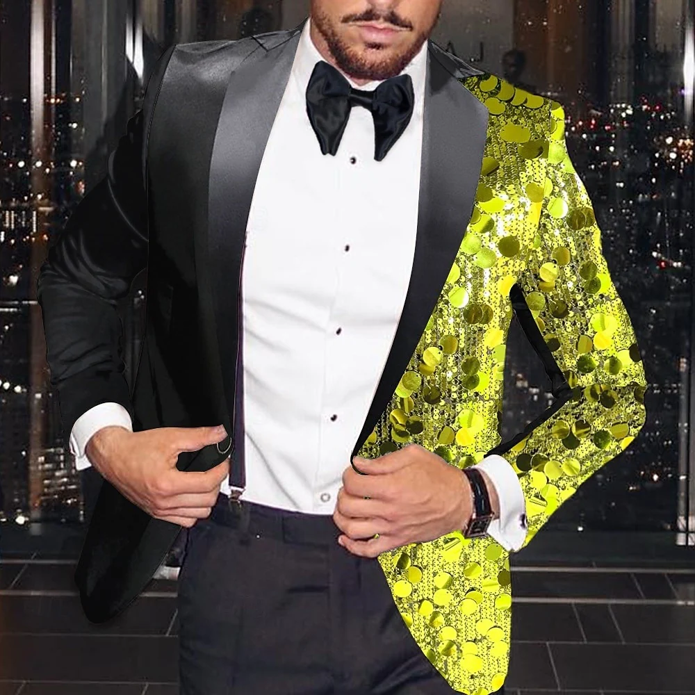 Men's Party Regular Tailored Fit Single Breasted One-button Sequin Disco Blazer Jacket - Image 4