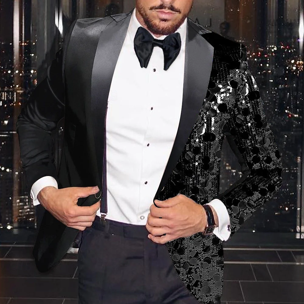 Men's Party Regular Tailored Fit Single Breasted One-button Sequin Disco Blazer Jacket - Image 5