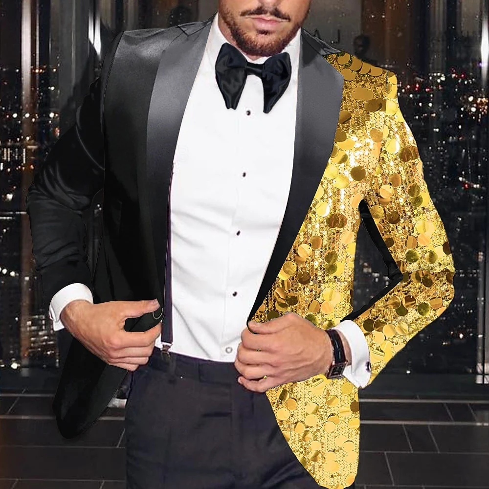 Men's Party Regular Tailored Fit Single Breasted One-button Sequin Disco Blazer Jacket - Image 6