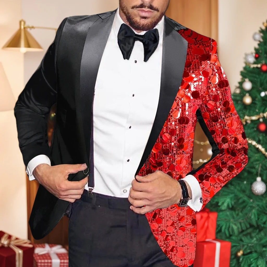 Men's Party Regular Tailored Fit Single Breasted One-button Sequin Disco Blazer Jacket - Image 8