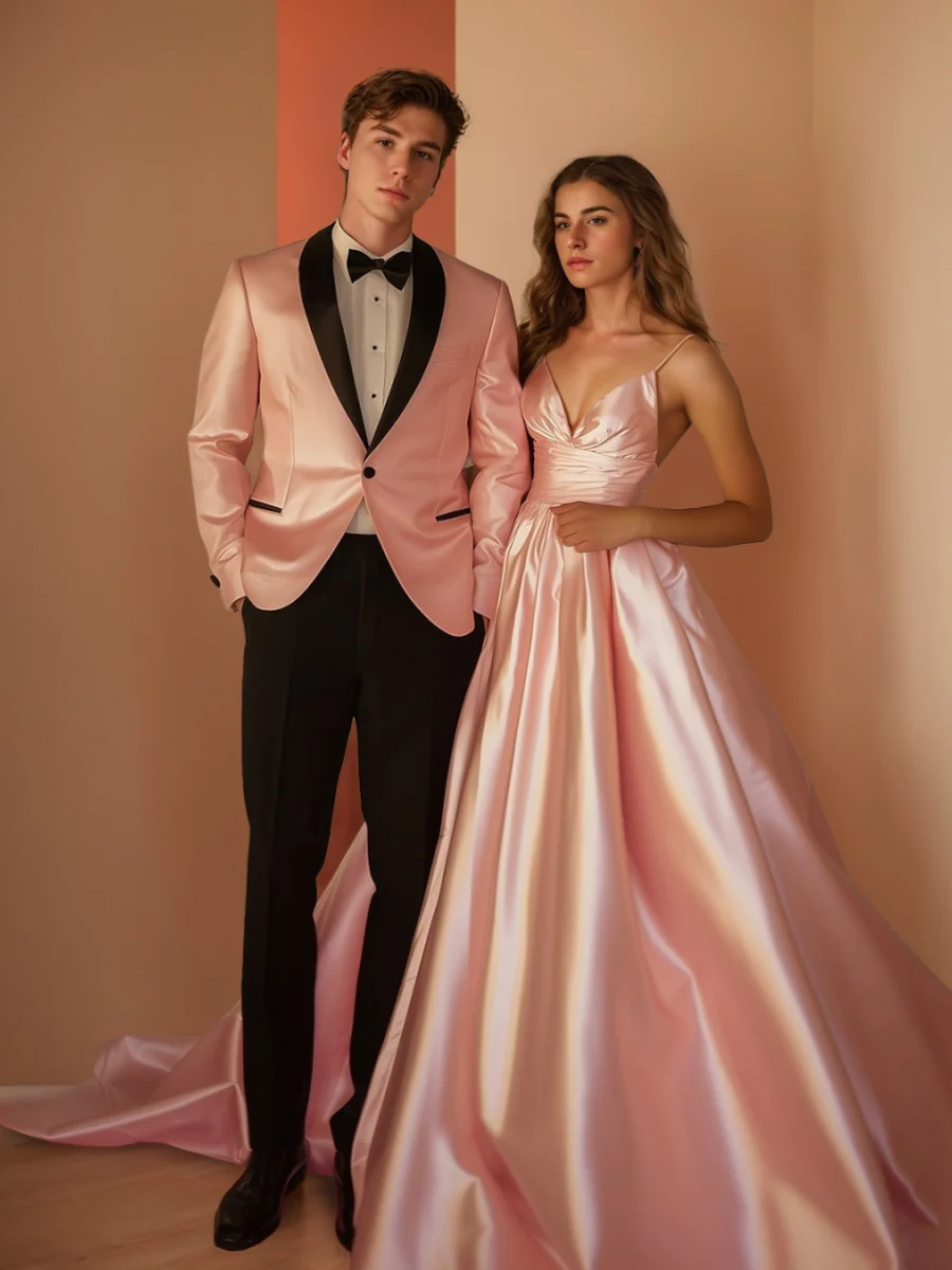 Men's Pink & Black Single Breasted One-button Shawl Lapel Wedding Prom Party Suits - Image 3
