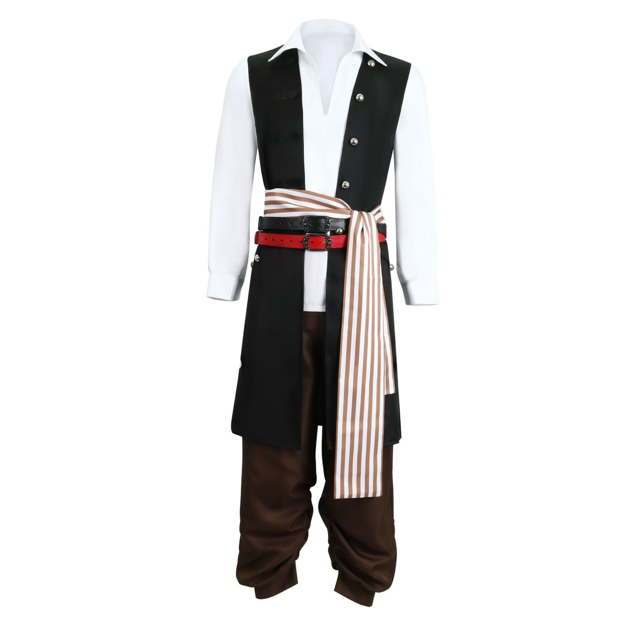Men's Pirates of the Caribbean Pirate Jack Sparrow Masquerade Party Cosplay Costume - Image 3