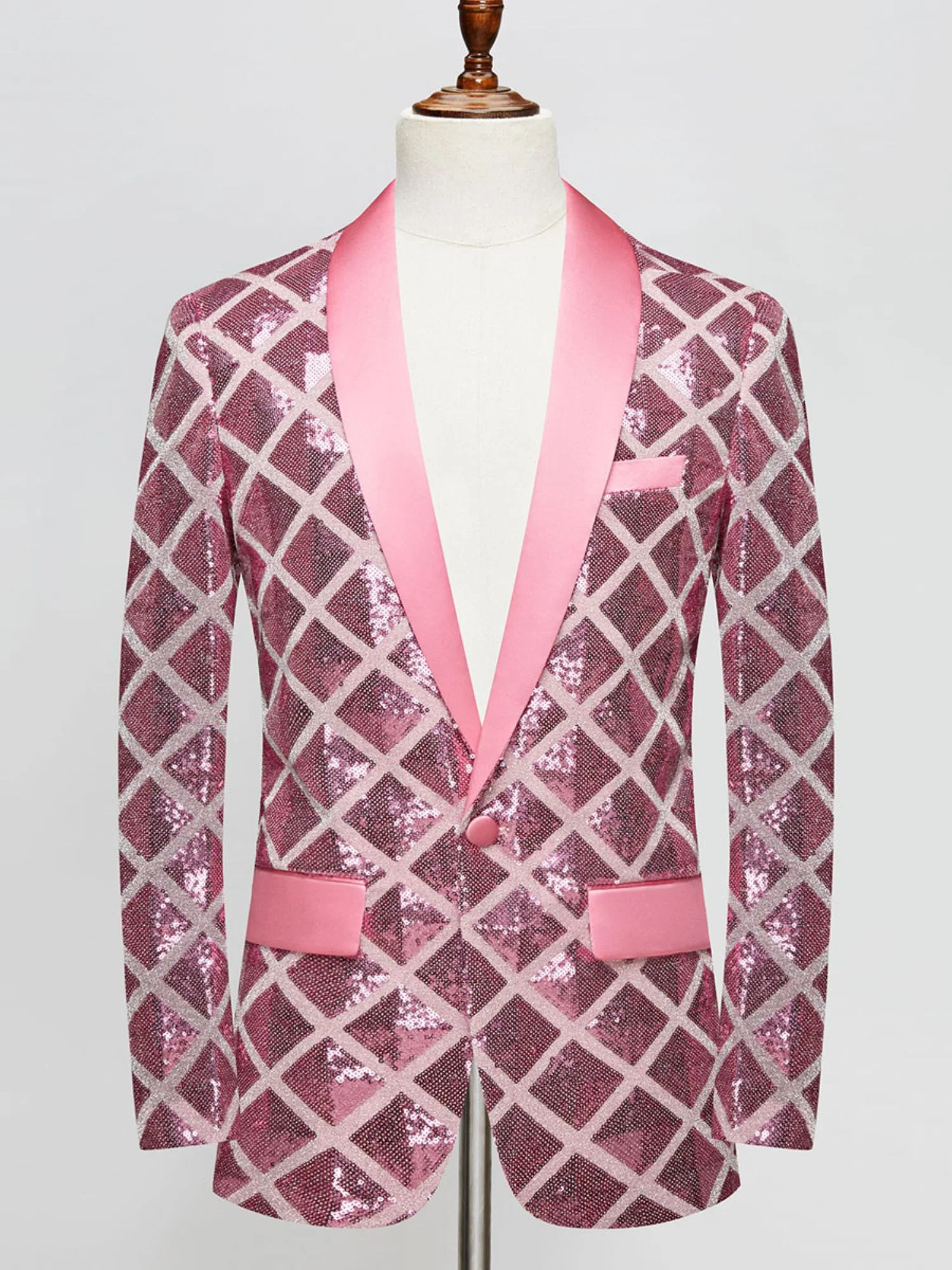 Men's Red Cube Sequin Leisure Party Fashionable Single Breasted Suit - Image 3