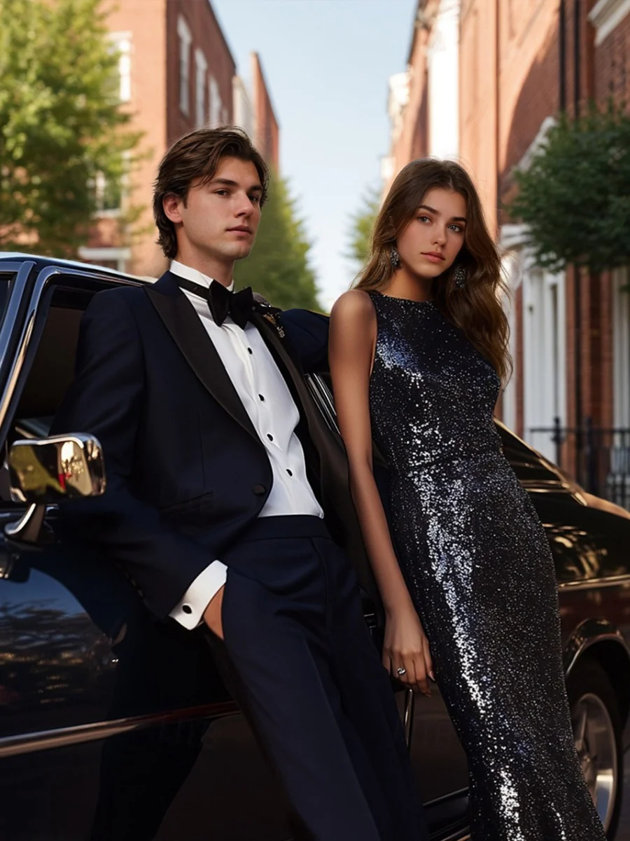 Men's Single Breasted One-button Peaked Lapel Luxurious Prom Party Suits - Image 2