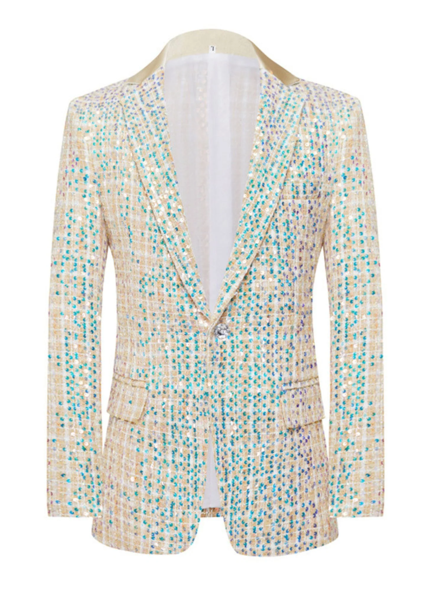 Men's Slim Fit Champagne Sequin One Button 2 Pieces Wedding Suits - Image 2