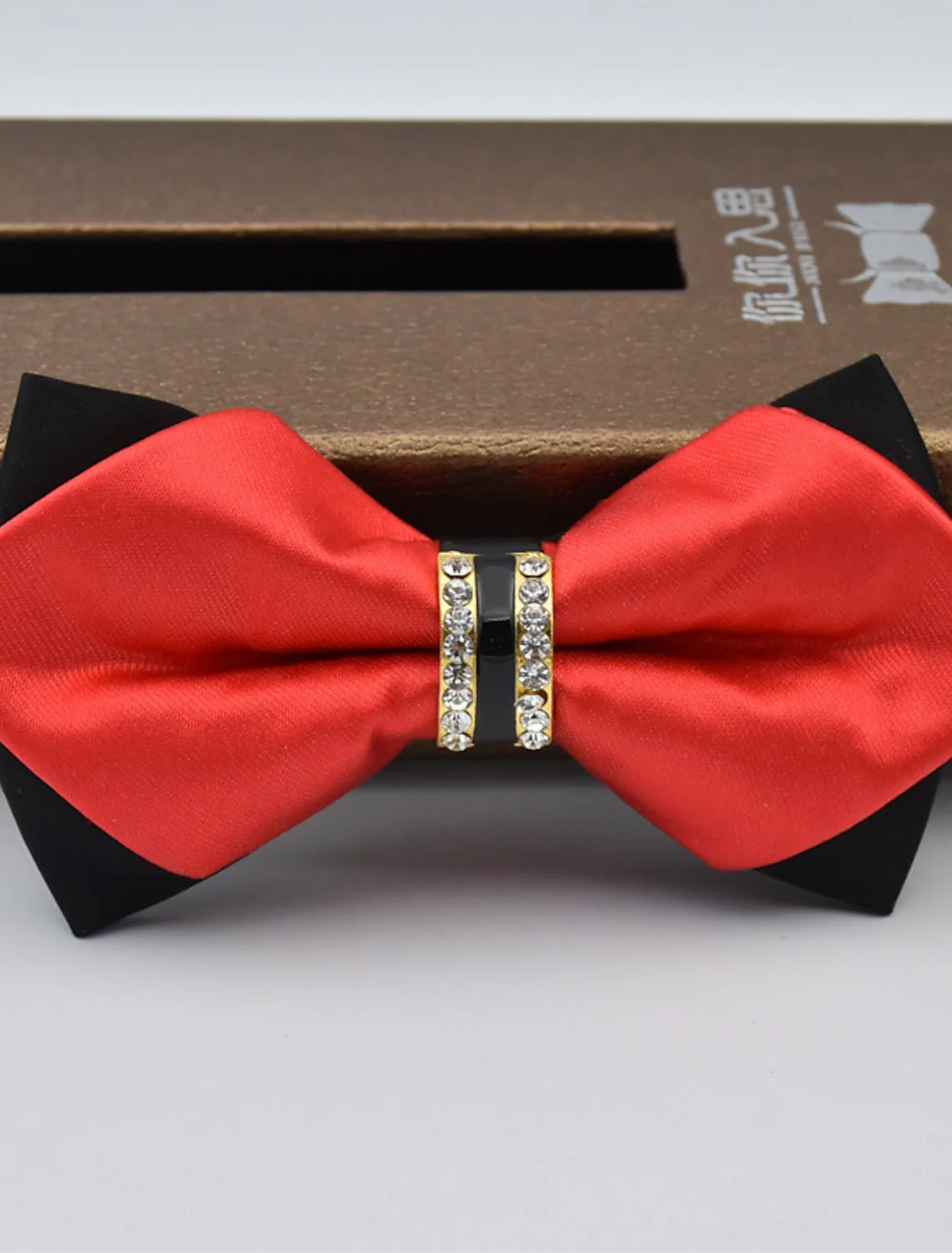 Men's Solid Colored Bow Tie with Rhinestones - Image 2