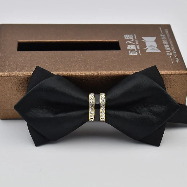 Men's Solid Colored Bow Tie with Rhinestones - Image 4