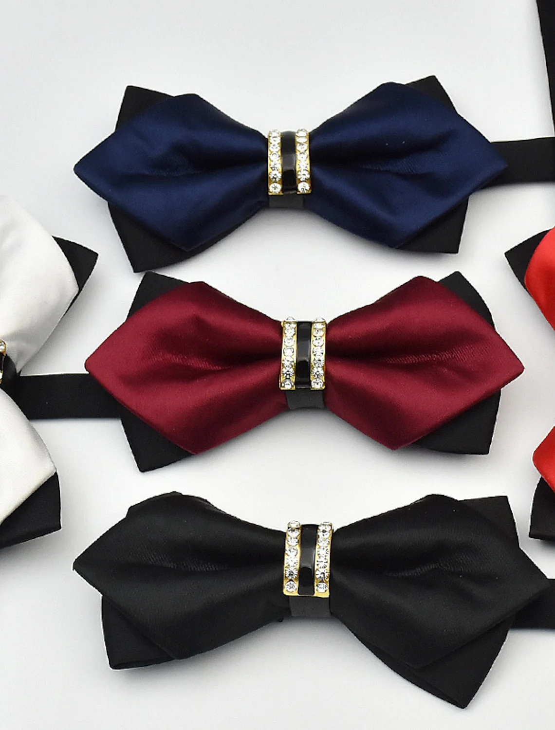 Men's Solid Colored Bow Tie with Rhinestones - Image 5
