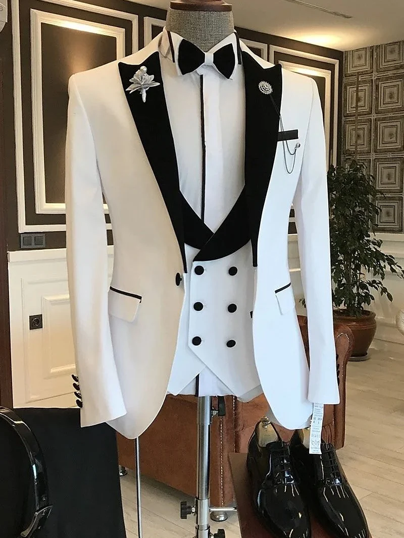 Men's Solid Colored Peak Tailored Fit Single Breasted Wedding Party Tuxedos 3 Piece - Image 2