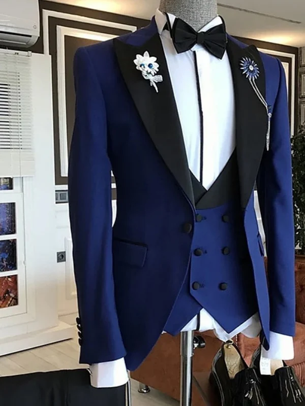 Men's Solid Colored Peak Tailored Fit Single Breasted Wedding Party Tuxedos 3 Piece - Image 3