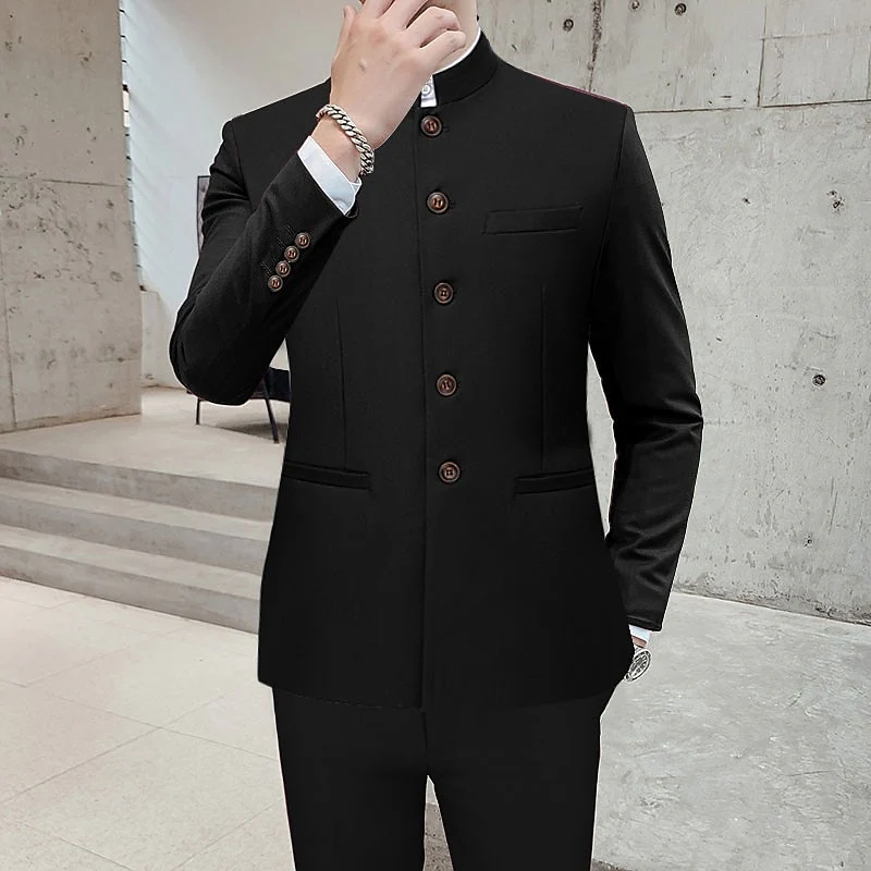 Men's Solid Colored Standard Fit Single Breasted Two-buttons 2 Piece Wedding Suits - Image 2