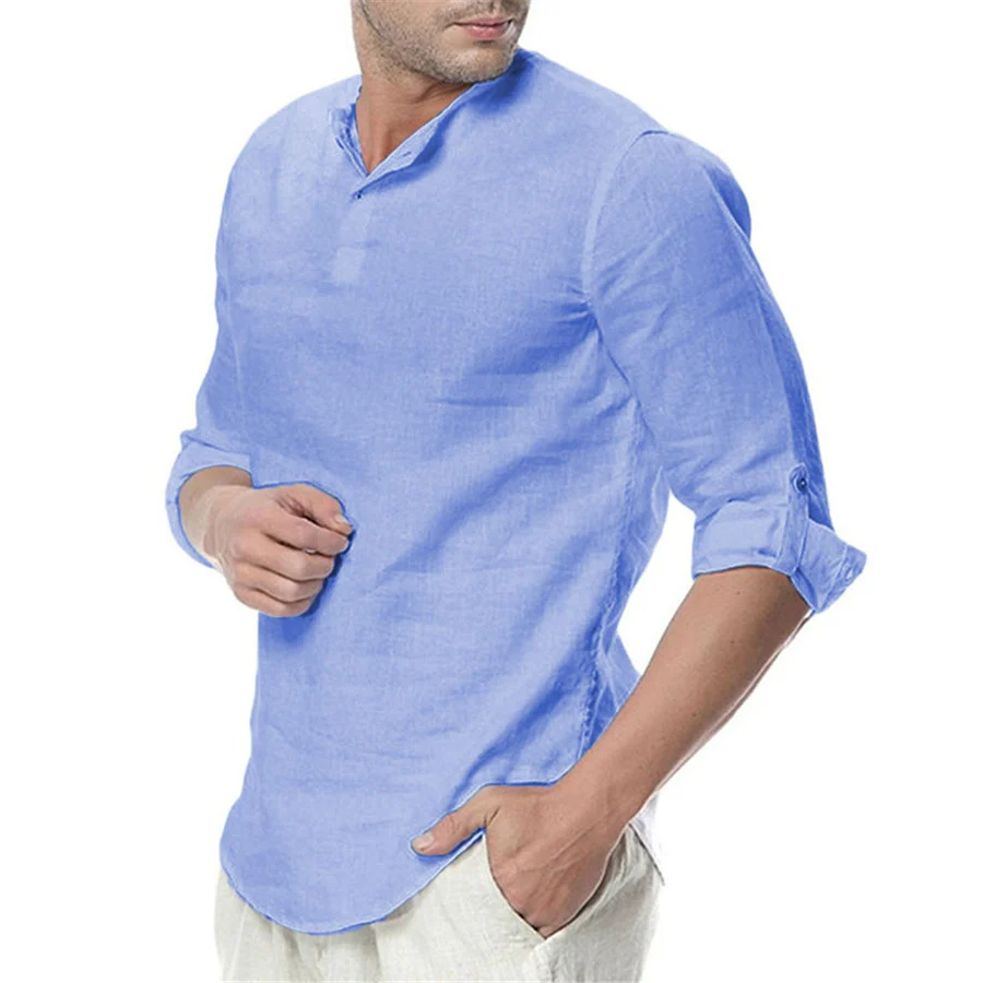 Men's Stand Collar Long Sleeves Casual Solid Color Shirt - Image 3