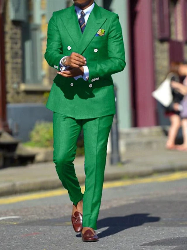 Men's Standard Fit Double Breasted Six-buttons 2 Pieces Solid Colored Wedding Suits - Image 10