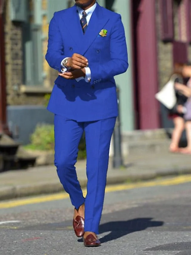 Men's Standard Fit Double Breasted Six-buttons 2 Pieces Solid Colored Wedding Suits - Image 11