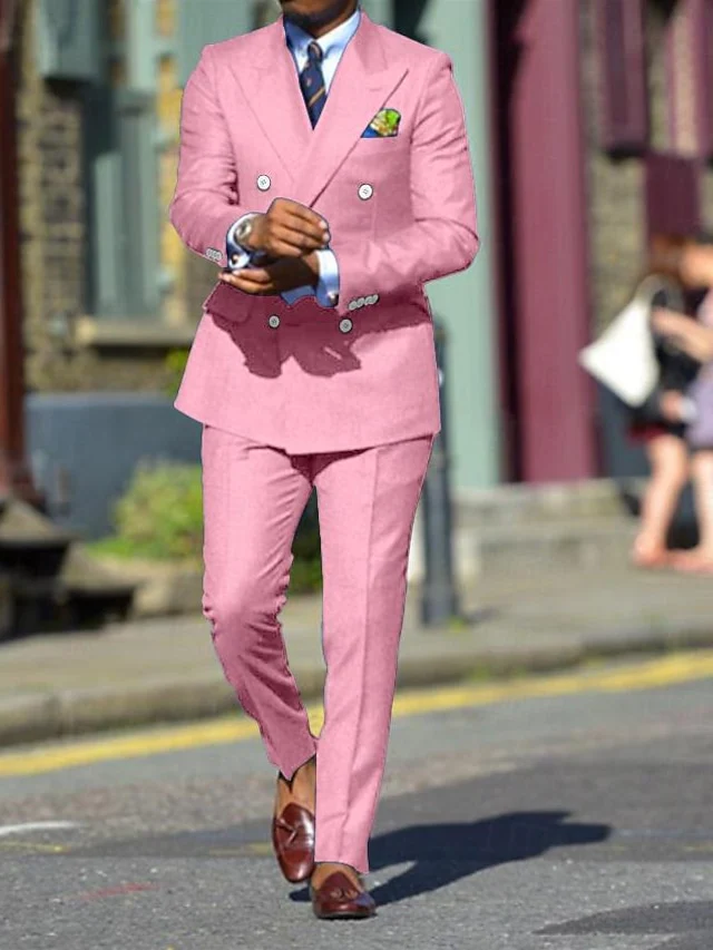 Men's Standard Fit Double Breasted Six-buttons 2 Pieces Solid Colored Wedding Suits - Image 12