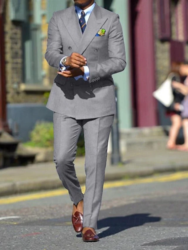 Men's Standard Fit Double Breasted Six-buttons 2 Pieces Solid Colored Wedding Suits - Image 13