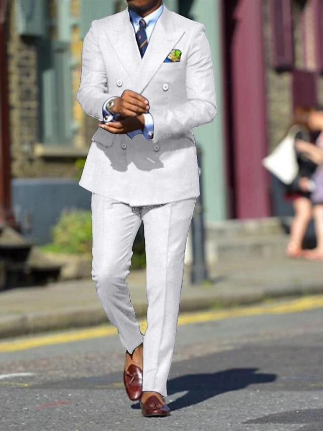Men's Standard Fit Double Breasted Six-buttons 2 Pieces Solid Colored Wedding Suits - Image 14