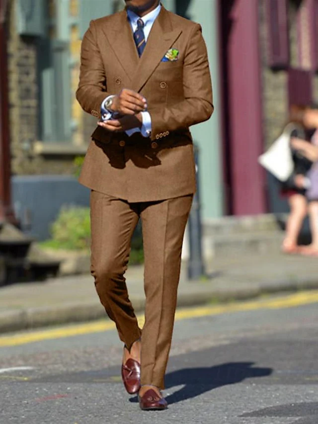 Men's Standard Fit Double Breasted Six-buttons 2 Pieces Solid Colored Wedding Suits - Image 2