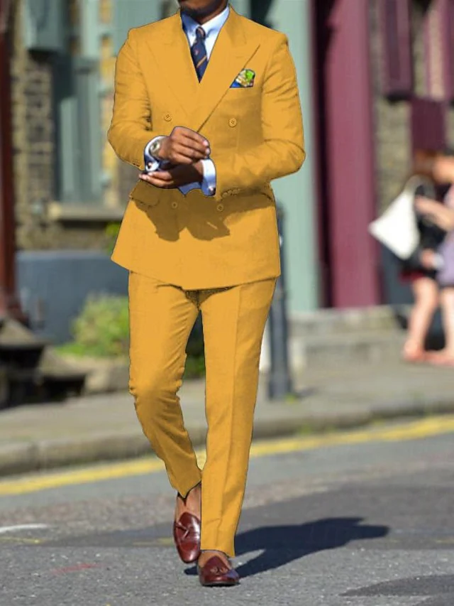 Men's Standard Fit Double Breasted Six-buttons 2 Pieces Solid Colored Wedding Suits - Image 3