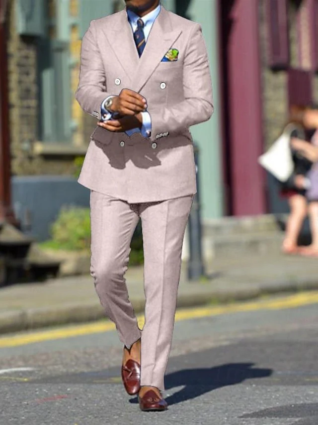 Men's Standard Fit Double Breasted Six-buttons 2 Pieces Solid Colored Wedding Suits - Image 4
