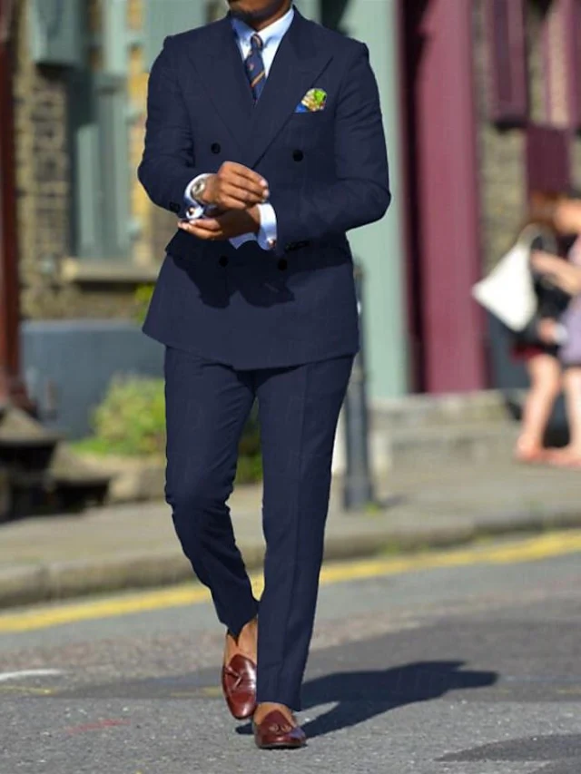 Men's Standard Fit Double Breasted Six-buttons 2 Pieces Solid Colored Wedding Suits - Image 5