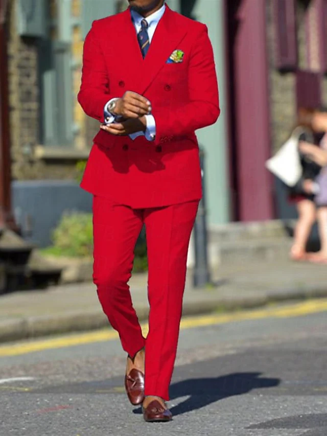 Men's Standard Fit Double Breasted Six-buttons 2 Pieces Solid Colored Wedding Suits - Image 7